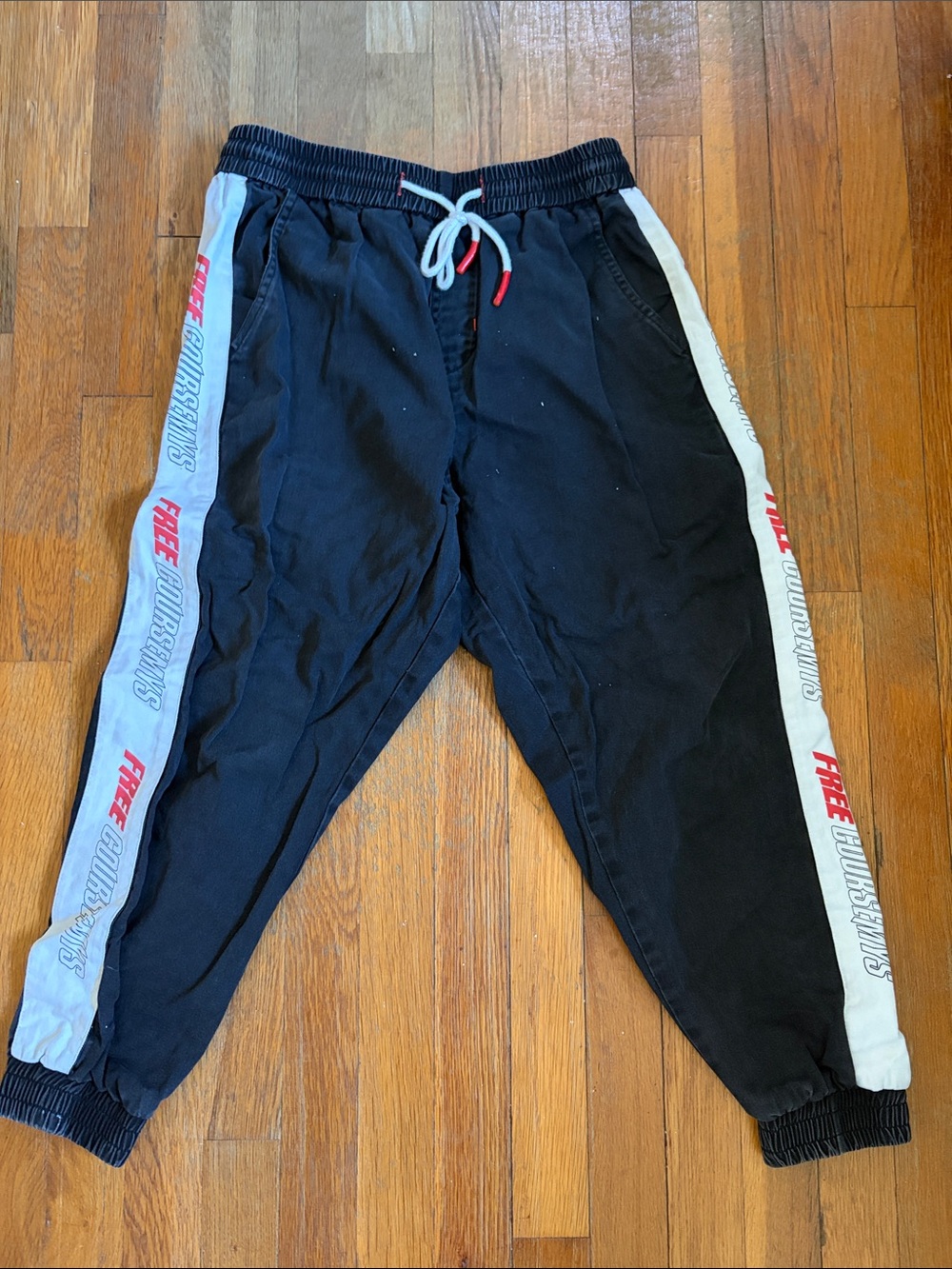 Kids Black Jogger Pants with White Side Stripes